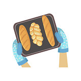 Child With Tray Of Bread Illustration  Only Hands Visible From Above