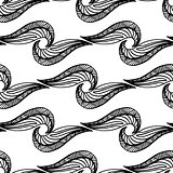 Vector seamless pattern with spiral curls. Hand-drawn doodle maked by calligraphy pen.