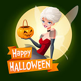 Woman in fairy costume. Vector card with text.