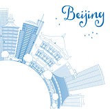 Outline Beijing Skyline with Blue Buildings and Copy Space. 