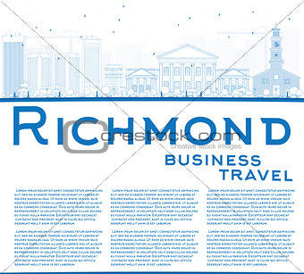 Outline Richmond (Virginia) Skyline with Blue Buildings and Copy