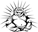 Laughing Bulldog Buddha Sitting Black and White