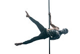 Male pole dancer with body-art on pylon