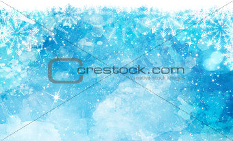 Christmas watercolor background with snowflakes and bokeh lights