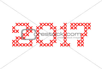 Embroided by cross stitch text 2017 new year isolated on white background.