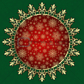 Round Red And Gold Banner With Snowflakes