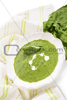 Spinach soup and fresh spinach.