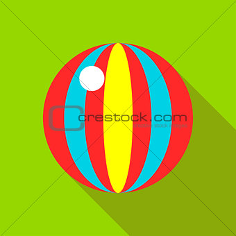 Children's toy ball with stripes on a bright green background