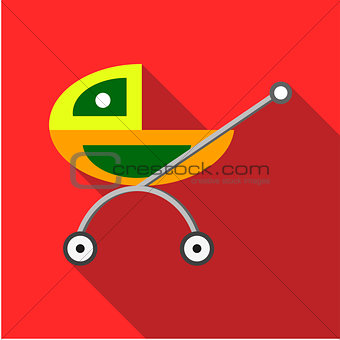 Children's toy pram on a red background