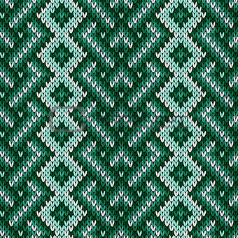 Seamless knitted interwoven pattern in green hues