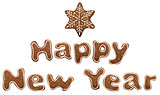Happy New Year. Gingerbread lettering text for greeting card