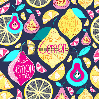 Seamless pattern lemons pears
