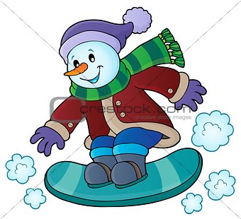 Snowman on snowboard theme image 1