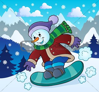 Snowman on snowboard theme image 2