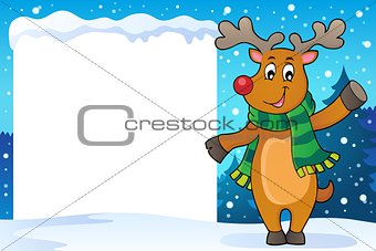 Snowy frame with stylized Christmas deer