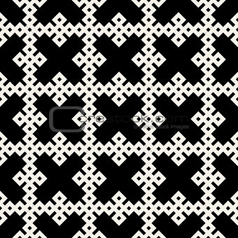 Vector Black  White Seamless Geometric Square Rhombus Grid Ethnic Pattern