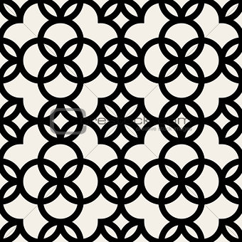 Vector Seamless Black and White Geometric Rounded Circle Pattern