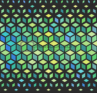 Vector Seamless Geometric Outlined Cube Grid Isometric Green Pattern