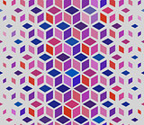 Vector Seamless Geometric Outlined Cube Grid Isometric Red Blue Pink Pattern