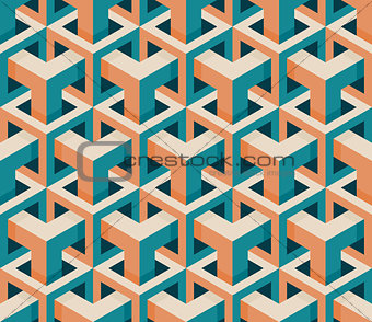 Vector Seamless Isometric Hexagonal Cube Structure  Vintage Pattern in Pink and Teal