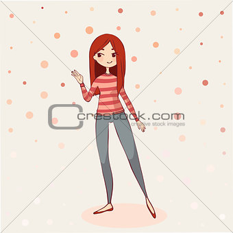 Vector Illustration of a Cute Girl on Tan Background