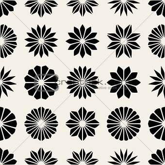 Vector Seamless Black And White Floral Petal Shape Stars Pattern