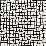 Vector Seamless Black  White Distorted Perpendicular Line Grid Mosaic Pattern