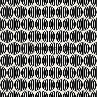 Vector Seamless Black  White Lines Round Spheres Optical Illusion Pattern