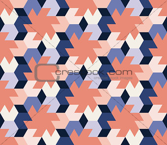Vector Seamless  Abstract Geometric Hexagonal Tiling Shapes Pattern in Pink Blue and Navy Colors