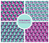 Vector Seamless Geometric Pattern Collection in Blue And Pink Color