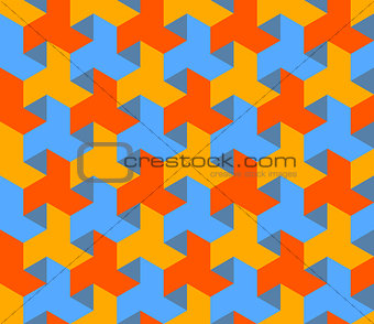 Vector Seamless Abstract Geometric Hexagonal Triangle Pattern in Blue Yellow and Orange