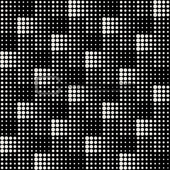 Vector Seamless Black And White Abstract Geometric Cross Circle Halftone Tiling Pattern