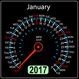 year 2017 calendar speedometer car in vector. January
