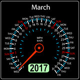 year 2017 calendar speedometer car in vector. March