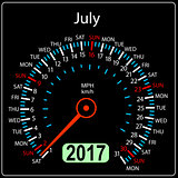 year 2017 calendar speedometer car in vector. July