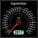 year 2017 calendar speedometer car in vector. September