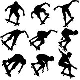 Set ilhouettes a skateboarder performs jumping. Vector illustration