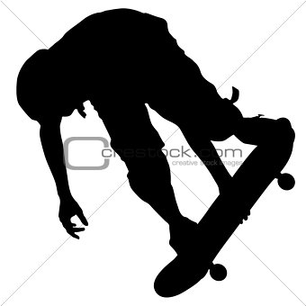 Silhouettes a skateboarder performs jumping. Vector illustration