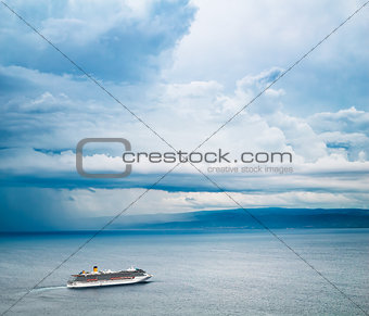 Cruise Ship. Beautiful Seascape and Dramatic Sky.