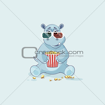 Emoji character cartoon Hippopotamus chewing popcorn, watching movie