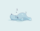 Emoji character cartoon Hippopotamus sleeps on the stomach
