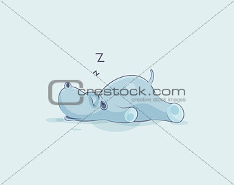 Emoji character cartoon Hippopotamus sleeps on the stomach