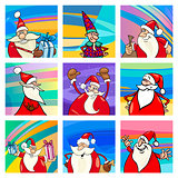 cartoon Santa cards set