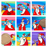 Christmas cartoon Santa cards set