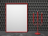 Blank picture frame and red candlestick on black triangulated ba
