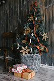 Christmas tree on a wooden background