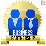 Legal Business Partnership Seal With Gold Ribbon, With Two Business Men Icons Standing Together.
