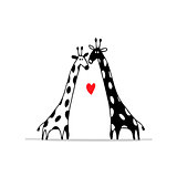 Giraffes couple in love, sketch for your design