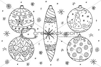 Christmas balls collection in doodle style.
