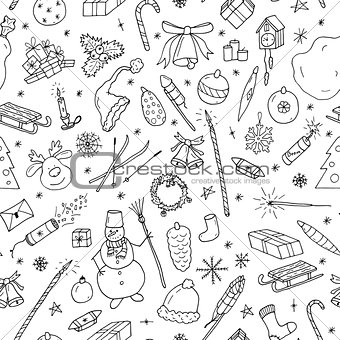 Christmas seamless pattern in doodle style.Hand drawn illustration.
